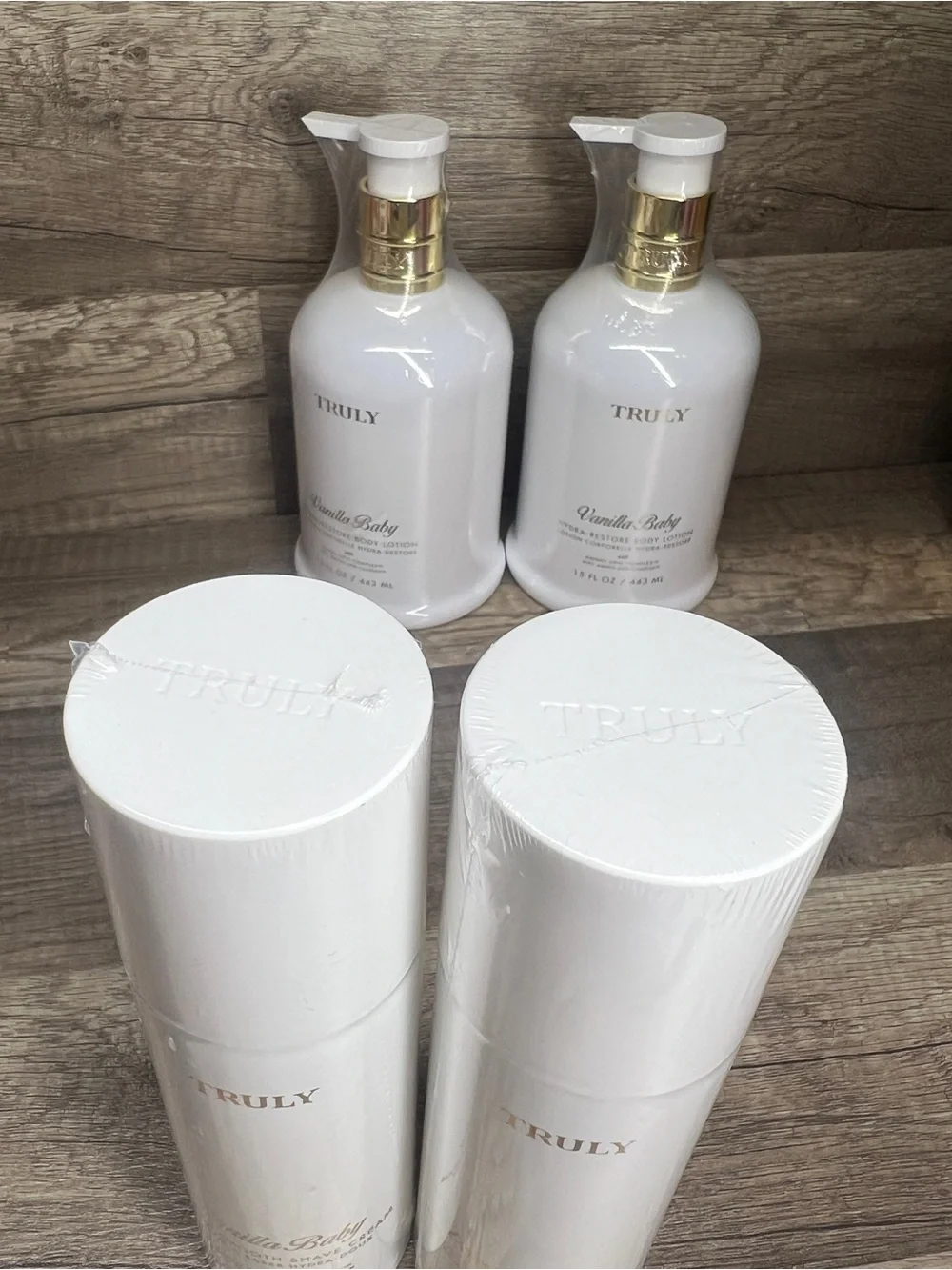 TRULY Vanilla Baby Hydra-Smooth Shave Cream & Hydra-Restore Body Lotion Set of 4